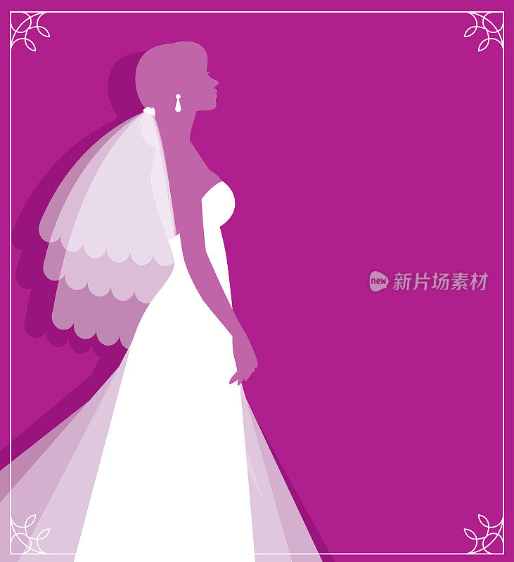 Silhouette of young bride in wedding dress and veil vector illustration